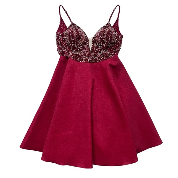 JVN by Jovani Red Beaded Fit & Flare Dress – Size 4 - Picture 1 of 10